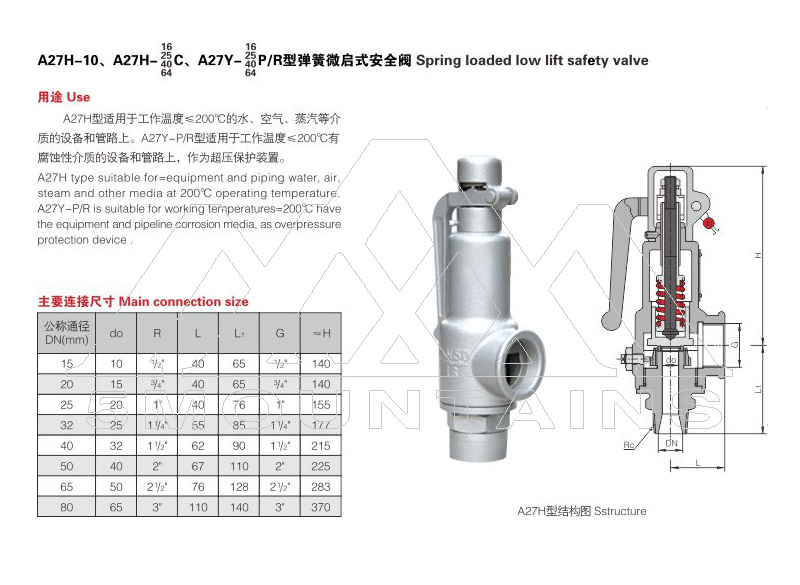 A27H/Y/W弹簧微启式不封闭式安全阀