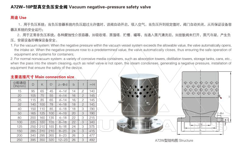 A72W-10P真空负压安全阀